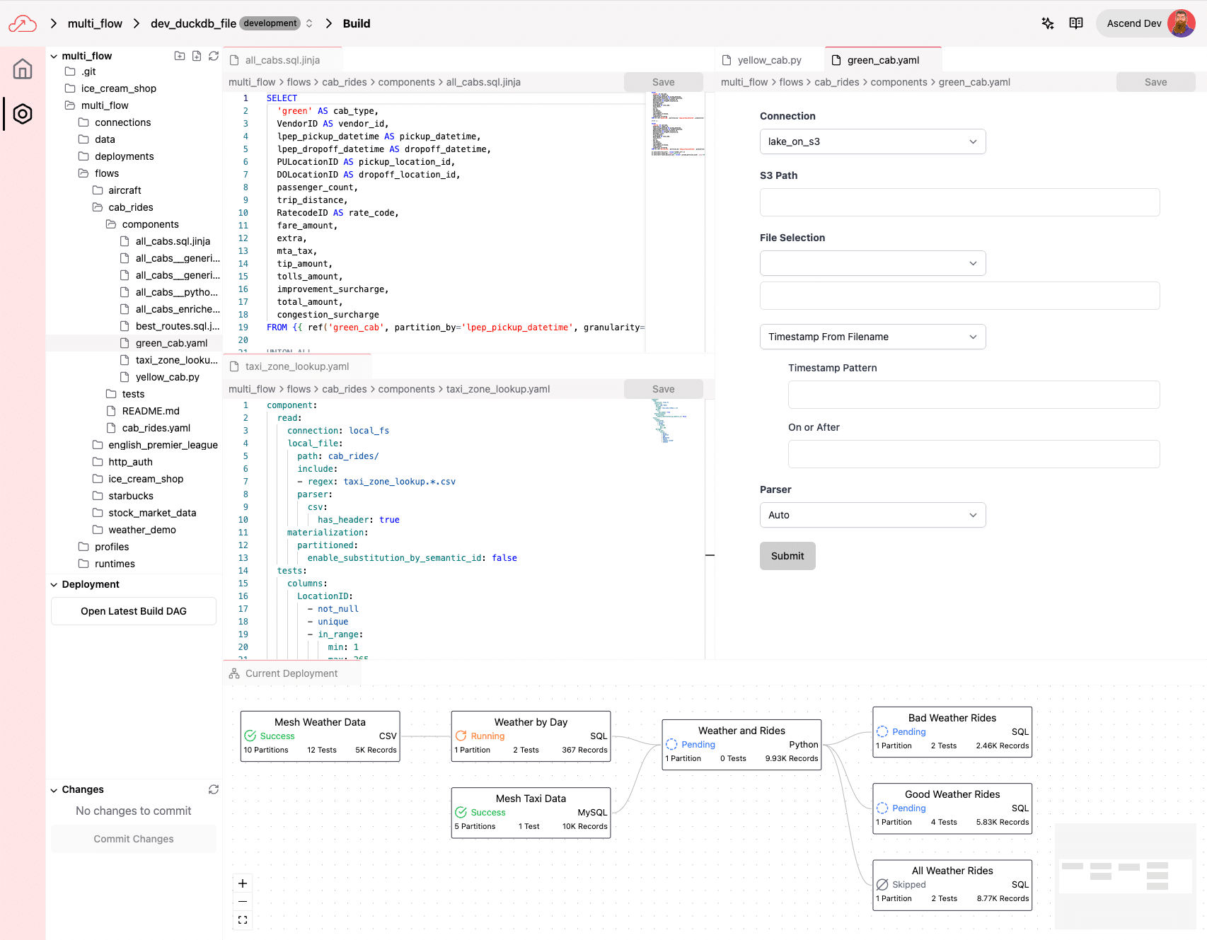 Ascend's Data Engineering Platform - A screenshot of the UI-based Developer Experience
